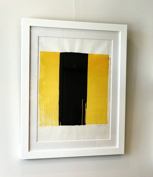 Black and yellow contemporary painting framed. Matte Acrylic on canvas.