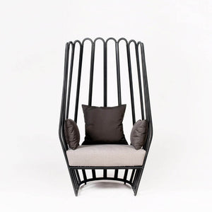 Stylish Black Wngback Outdoor Dining Chair. Made synthetic rattan.
