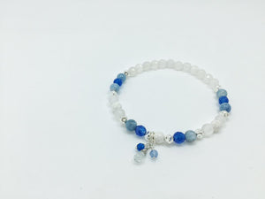 Women's Aquamarine, Blue and White Agate, and Silver Beads Bracelet