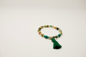 Women's Bloodstone, Turquoise, 14K bead, Agate with Tassle Bracelet