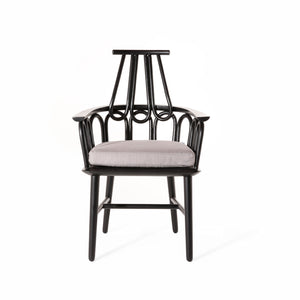 Regal Dining Chair. Made from mahogany and rattan. Grey seat cushion. 
