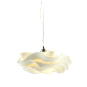Ceiling light made from zipper material. Cream colored. 60 watt. Award-winning. 
